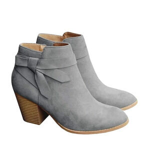 PiePieBuy Tie Knot Chelsea Pump Ankle Boots Closed Toe Faux Suede Gray Size 5.5